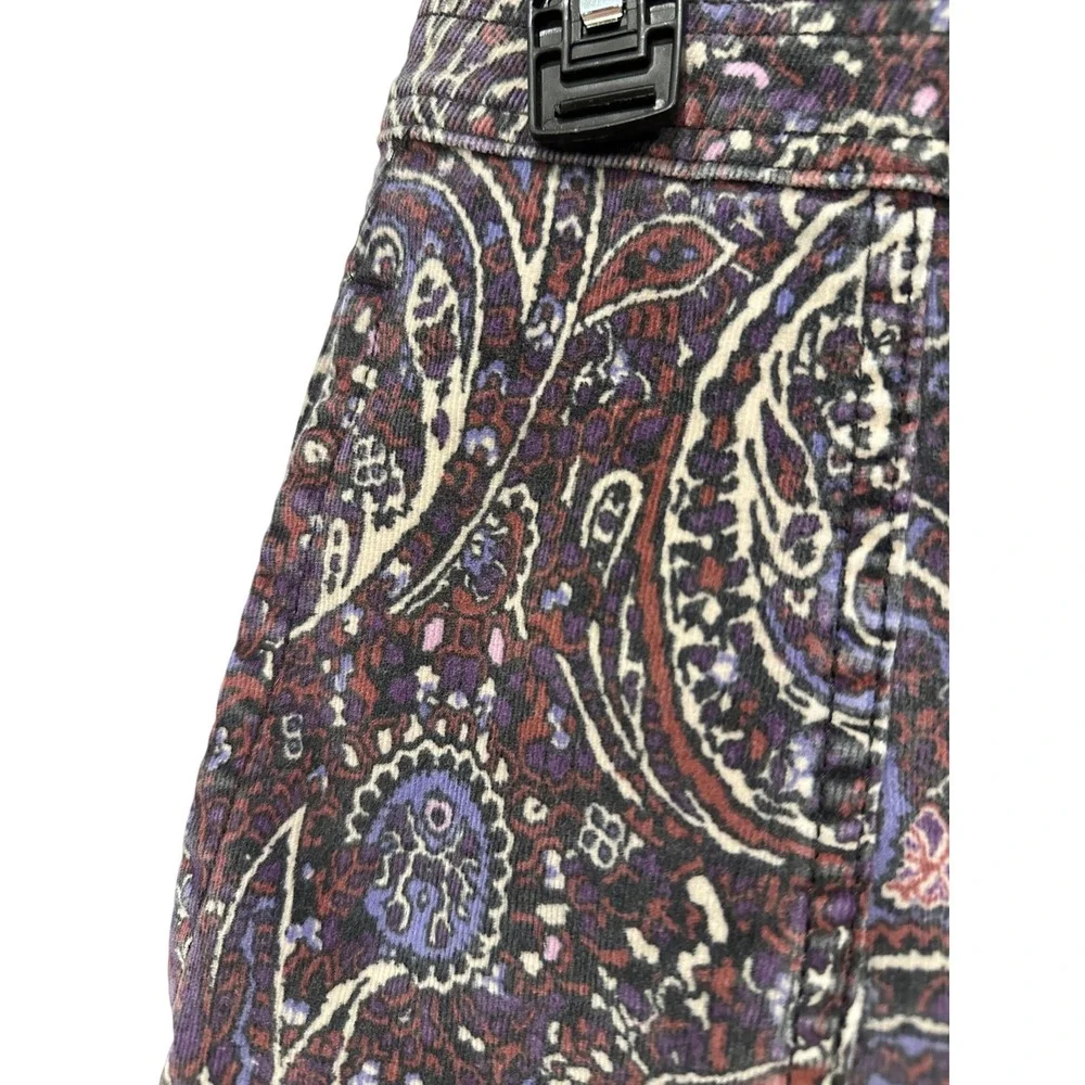 Knox Rose Womens Purple Paisley Boho Corduroy Button Front Mini Skirt Size 2
